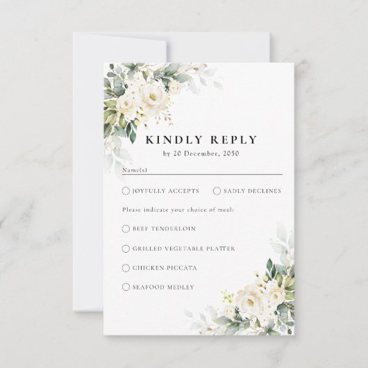 ホワイトローズフローラウェディングRSVPカード 出欠カード (正面)