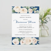 ホワイトローズフローラオンネイビーブルーブライダルシャワー 招待状 (スタンド正面)