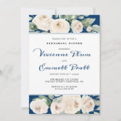 ホワイトローズフローラオンネイビーブルーリハーサルディナー 招待状 (正面)