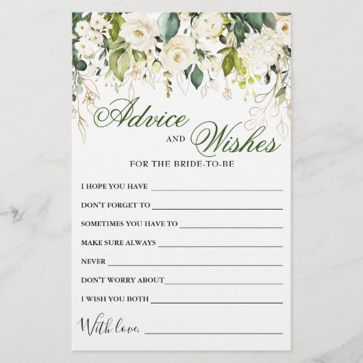 ホワイトローズフローラグリーンリーウェルウィッシュアドバイスカード (正面)