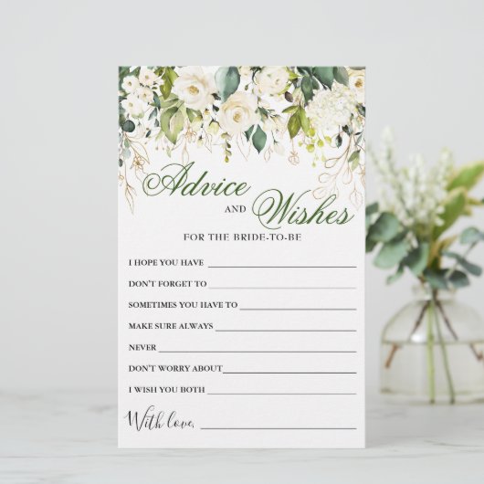 ホワイトローズフローラグリーンリーウェルウィッシュアドバイスカード (スタンド正面)