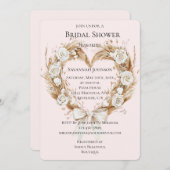 ホワイトローズフローラハートボウブライダルシャワー 招待状 (正面/裏面)