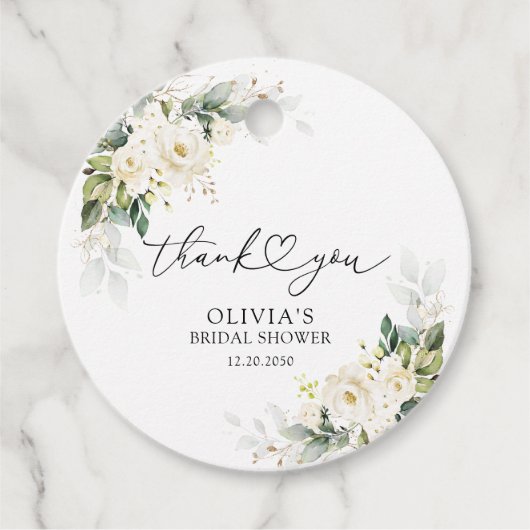 ホワイトローズフローラブライダルシャワーギフトラベル フェイバータグ (正面)