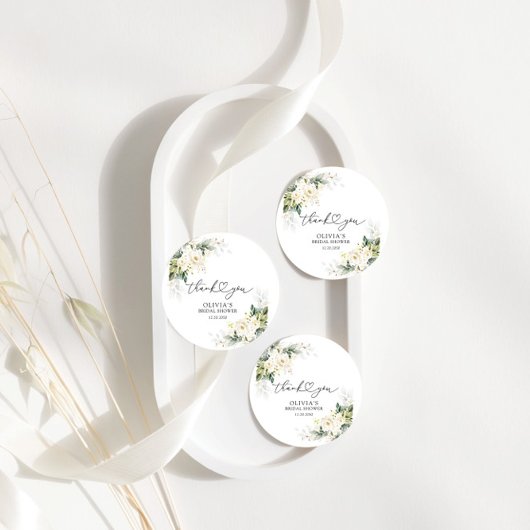 ホワイトローズフローラブライダルシャワーギフトラベル フェイバータグ