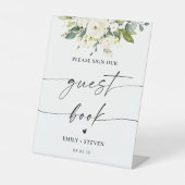 ホワイトローズフローラブライダルシャワーゲストブックサイン 台座サイン (正面)