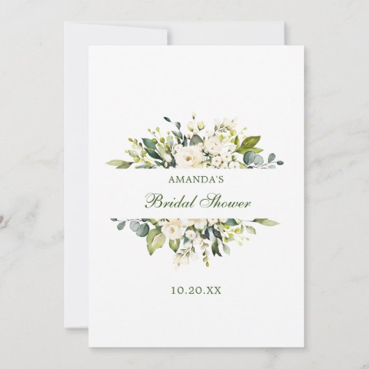 ホワイトローズフローラブライダルシャワーゲームカード 招待状 (裏面)