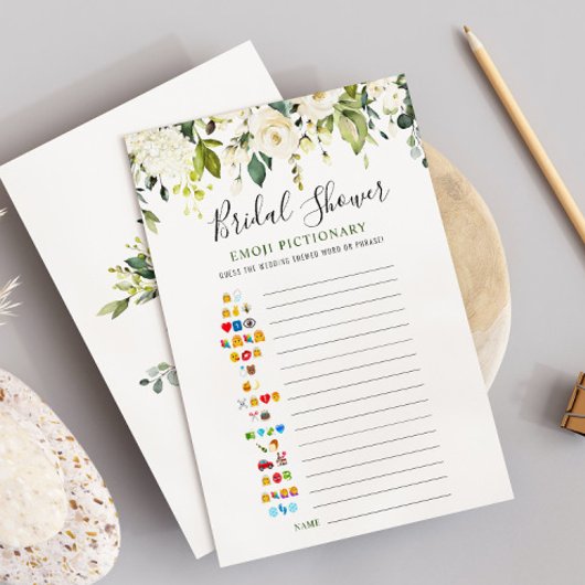 ホワイトローズフローラブライダルシャワーゲームカード 招待状