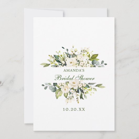 ホワイトローズフローラブライダルシャワーゲームカード 招待状 (裏面)