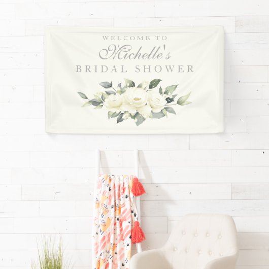 ホワイトローズフローラブライダルシャワーバナー 横断幕 (インサイチュ)