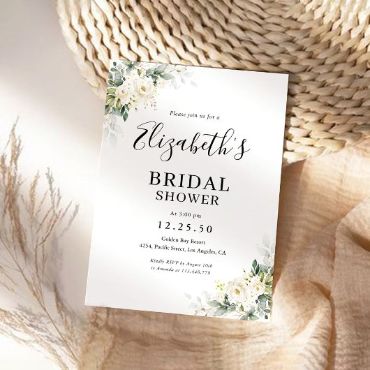ホワイトローズフローラブライダルシャワー招待 招待状