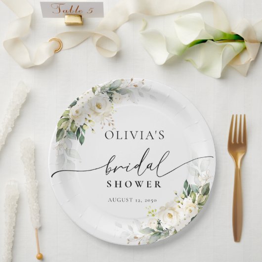 ホワイトローズフローラブライダルシャワー紙プレート ペーパープレート (ウェディング)