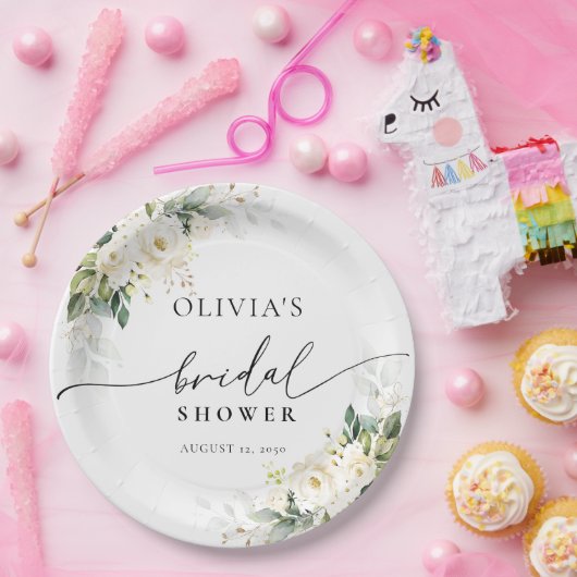 ホワイトローズフローラブライダルシャワー紙プレート ペーパープレート (パーティー)