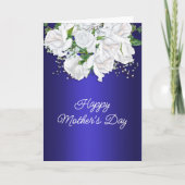 ホワイトローズフローラブーケダークブルーマザーズデイ カード (正面)