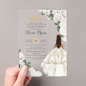 ホワイトローズフローラプリンセスガウン金ゴールドキンセアニラ アクリル招待状 (インサイチュ (ポータブル))