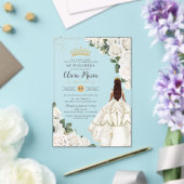 ホワイトローズフローラプリンセスガウン金ゴールドキンセアニラ アクリル招待状 (インサイチュ (ウェディング))