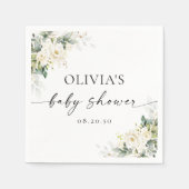 ホワイトローズフローラベビーシャワーペーパーナプキン スタンダードカクテルナプキン (正面)