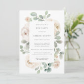 ホワイトローズフローラボタニカルヘンパーティー招待状 招待状 (スタンド正面)