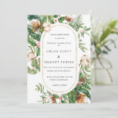 ホワイトローズフローラボ結婚タニカル素朴 招待状 (スタンド正面)