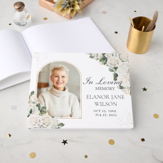 ホワイトローズフローラメモリアル葬儀フォト写真 ゲストブック (正面見開き)