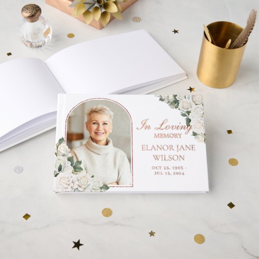 ホワイトローズフローラメモリアル葬儀写真写真 ゲストブック (正面見開き)