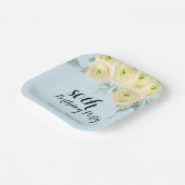 ホワイトローズフローラユーカリプトゥスブルー80誕生日 ペーパープレート (傾斜あり)