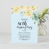 ホワイトローズフローラユーカリプトゥスブルー80誕生日 招待状 (スタンド正面)