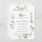 ホワイトローズフローラユーカリ90thバースデーパーティー 招待状 (正面)