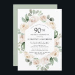 ホワイトローズフローラユーカリ90thバースデーパーティー 招待状<br><div class="desc">この90歳の誕生日パーティエレガントの招待で特別な人を尊重する。白いバラは柔らかいセージの緑のユーカリ葉スの型枠植物性モダンフレームに囲まれた。すべての文字を編集できるため、特別なお祝いを完全に記述できる</div>