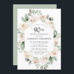 ホワイトローズフローラユーカリ90thバースデーパーティー 招待状<br><div class="desc">この90歳の誕生日パーティエレガントの招待で特別な人を尊重する。白いバラは柔らかいセージの緑のユーカリ葉スの型枠植物性モダンフレームに囲まれた。すべての文字を編集できるため、特別なお祝いを完全に記述できる</div>