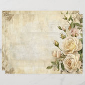 ホワイトローズフローラヴィンテージアンティーク紙シート (正面/裏面)