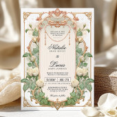 ホワイトローズフローラヴィンテージウェディング招待状 招待状