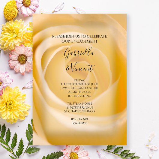 ホワイトローズフローラ婚約パーティ招待状 招待状