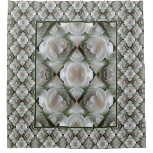 ホワイトローズフローラ抽象芸術アート シャワーカーテン (正面)