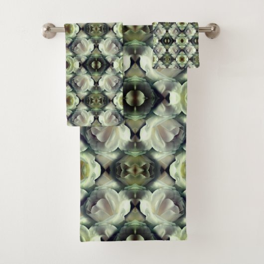ホワイトローズフローラ抽象芸術アート バスタオルセット (インサイチュ)