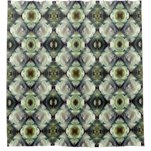 ホワイトローズフローラ抽象芸術パターン シャワーカーテン (正面)