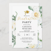 ホワイトローズフローラ枠卒業パーティー 招待状 (正面/裏面)