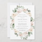 ホワイトローズフローラ植物学ブライダルシャワー 招待状 (正面)