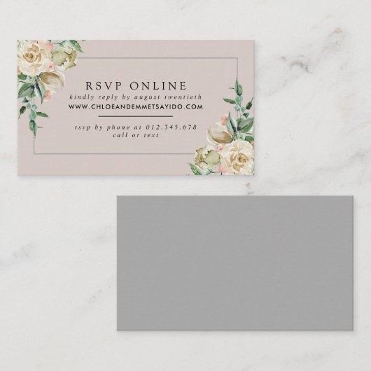 ホワイトローズフローラ結婚のウェブサイトRSVP エンクロージャーカード (正面/裏面)