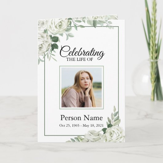 ホワイトローズフローラ葬儀プログラムテンプレート プログラム (正面)