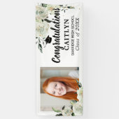 ホワイトローズフローラ金ゴールドグリッター卒業パーティー 横断幕 (縦)