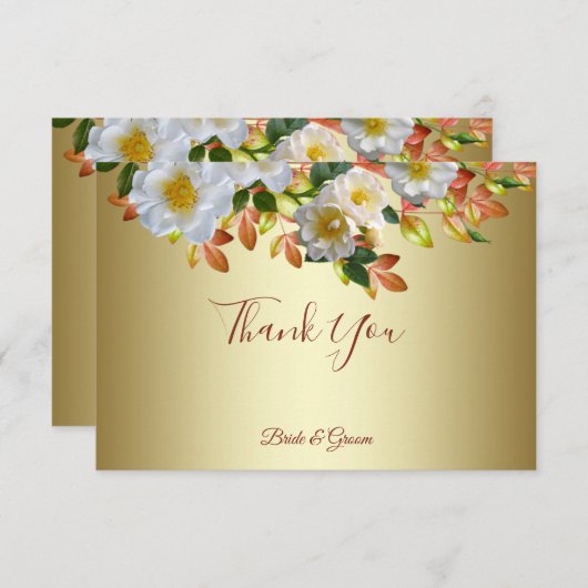 ホワイトローズフローラ金ゴールドサンキューカード サンキューカード (正面/裏面)