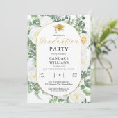 ホワイトローズフローラ金ゴールドフレーム卒業パーティー 招待状 (スタンド正面)