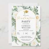 ホワイトローズフローラ金ゴールドフレーム卒業パーティー 招待状 (正面)