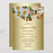 ホワイトローズフローラ金ゴールド婚約招待状 招待状 (正面/裏面)