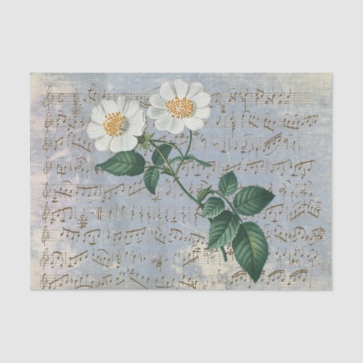 ホワイトローズフローラ音楽ヴィンテージブルーティッシュペーパー 薄葉紙 (正面)