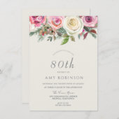 ホワイトローズフローラ80thバースデーパーティー招待状 招待状 (正面/裏面)