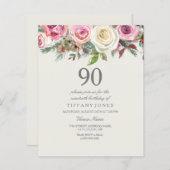 ホワイトローズフローラ90th誕生日予算招待状 (正面/裏面)