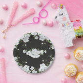 ホワイトローズフローラ&チャコールグレーブライダルシャワー ペーパープレート (パーティー)