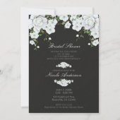ホワイトローズフローラ&チャコールグレーブライダルシャワー 招待状 (正面)