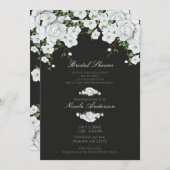 ホワイトローズフローラ&チャコールグレーブライダルシャワー 招待状 (正面/裏面)